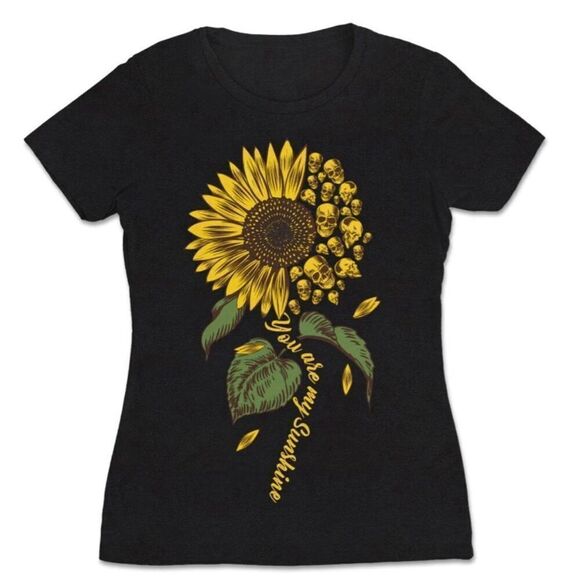 Anvil size Small graphic sunflower skull traffic tee - Picture 1 of 8